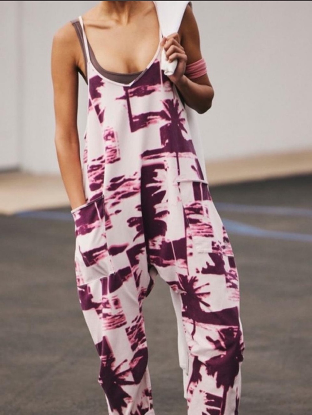 NWOT Free People Movement Hot Shot Onesie in tropical burgundy print - Large